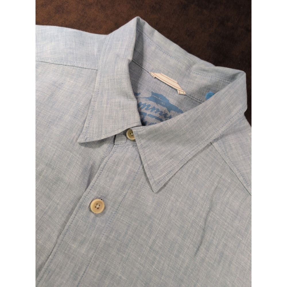 Tommy Bahama Relax Mens Large Lt Blue 100% Linen Long‎ Sleeve Button Down Shirt